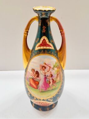 Antique Austrian Royal Vienna Beehive Double Handled Porcelain Vase Mythological